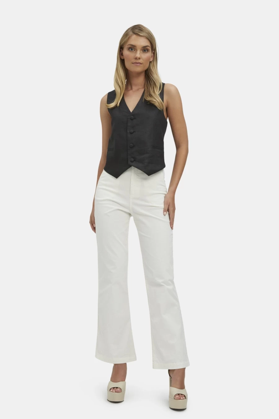 Bardot Women's Black Iris Linen Vest - Lightweight Summer Layering Top