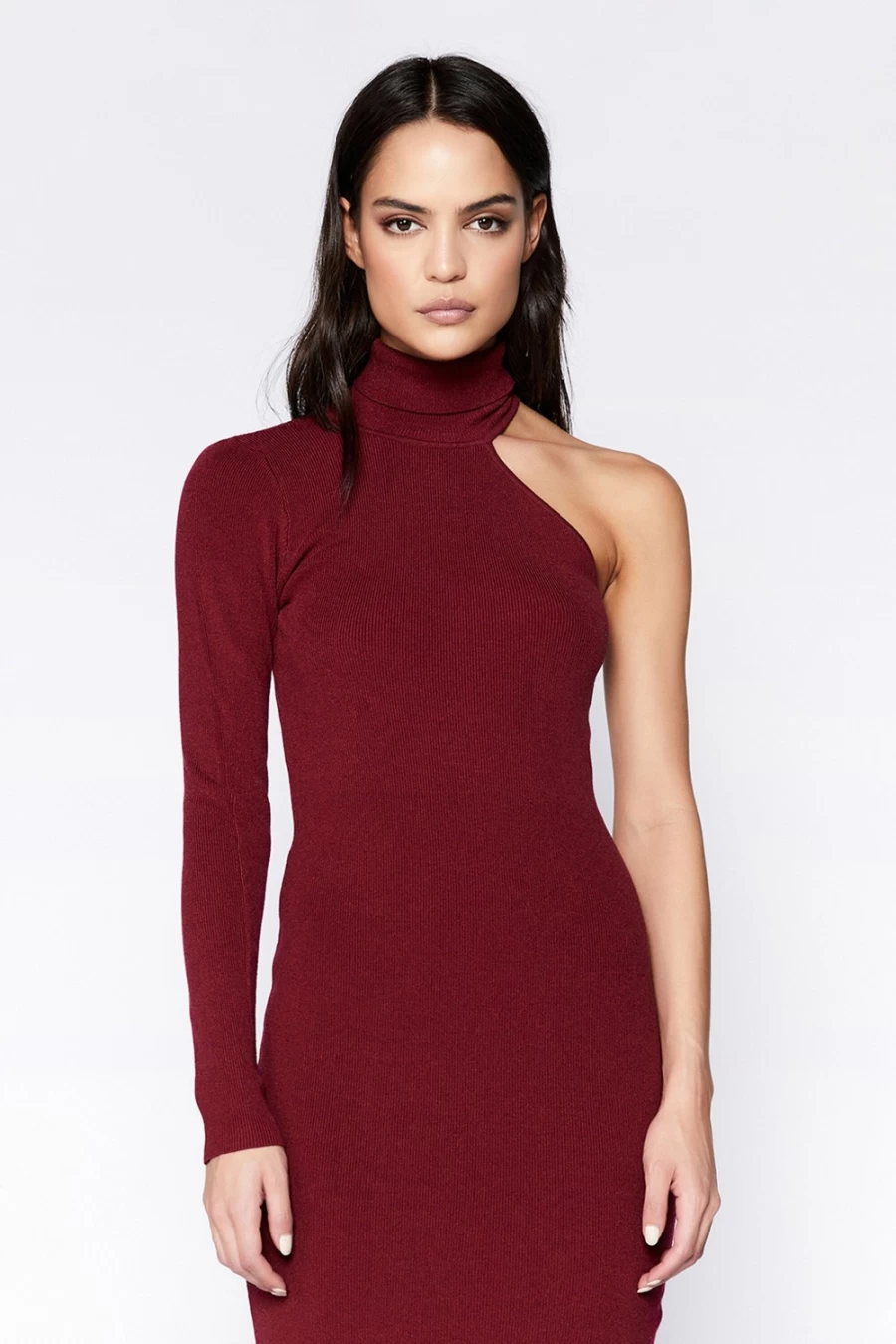 Bardot Women's Burgundy Asymmetric Sleeve Knit Dress