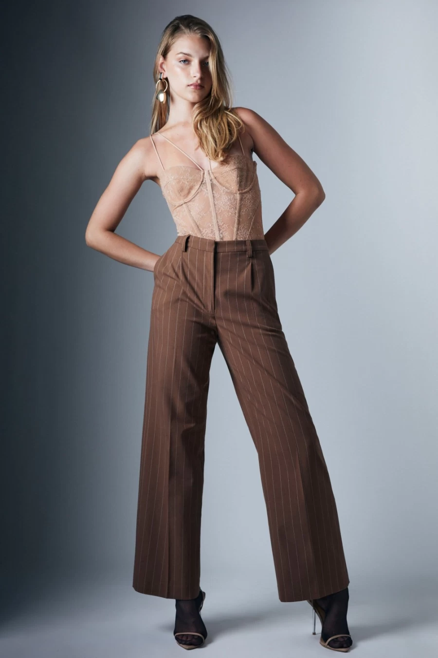 Bardot Women's Pin Stripe Straight Leg Pants in Chestnut