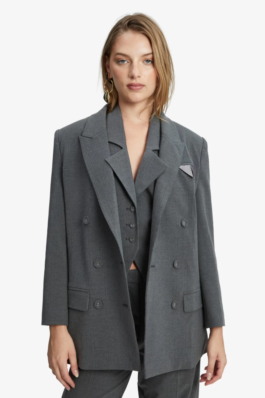 Bardot Women's Grey Stripe Pin Stripe Classic Blazer