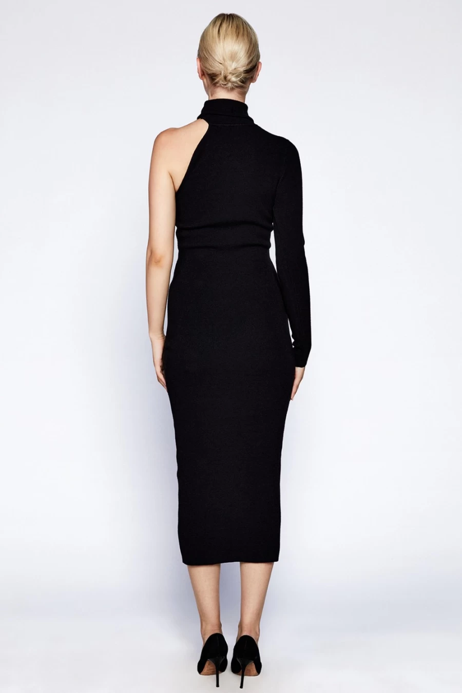 Bardot Women's Black Asymmetric Sleeve Knit Dress
