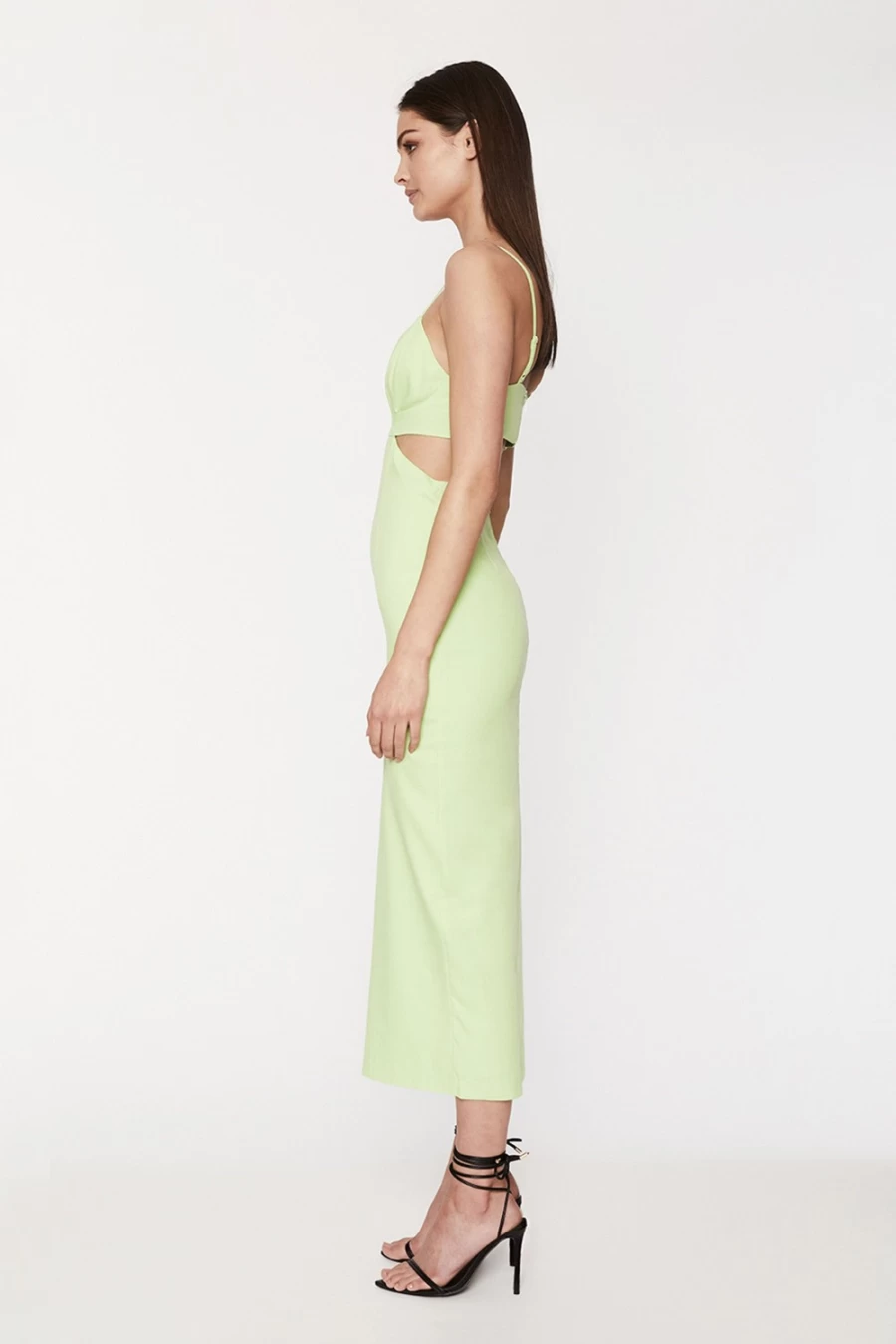 Bardot Women's Lime Cut Out Slit Midi Dress