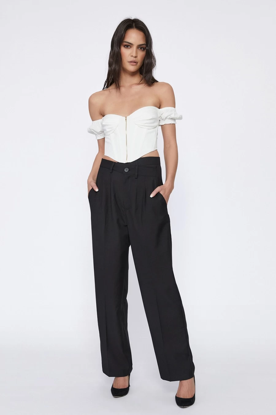 Bardot Women's Black Cross Front Pant - Stylish High Waist Trousers for Everyday Wear