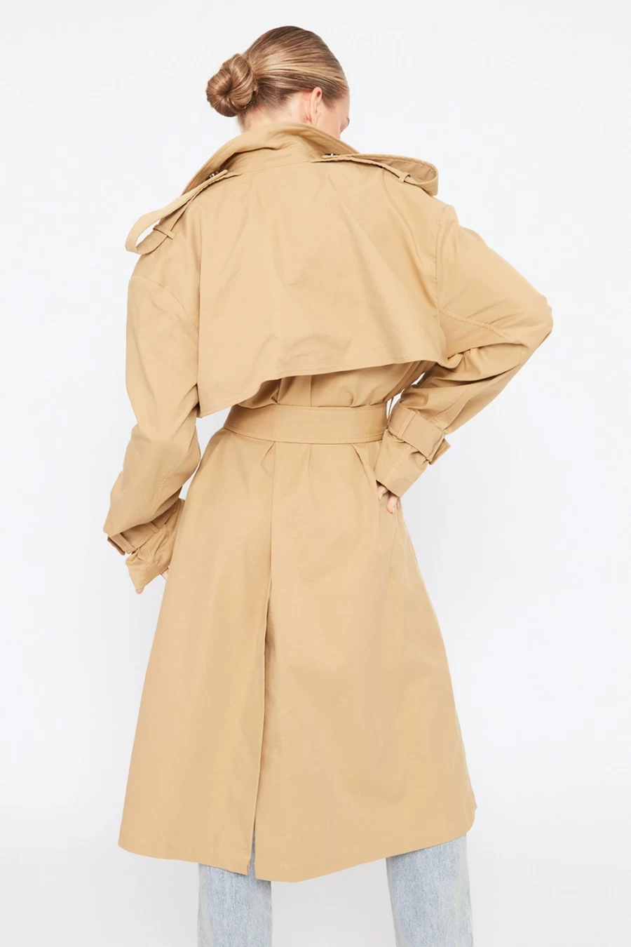 Bardot Women's Tan Oversized Trench Coat - Classic Longline Waterproof Jacket