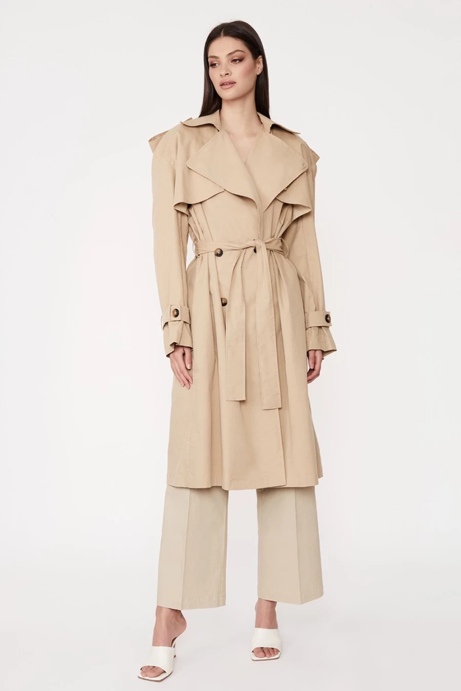 Bardot Women's Tan Oversized Trench Coat - Classic Longline Waterproof Jacket