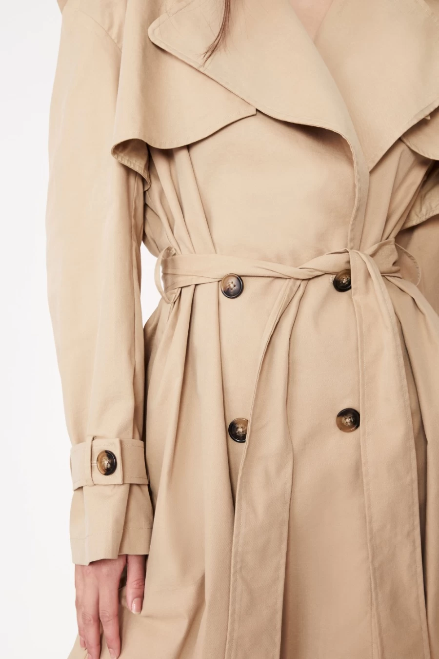 Bardot Women's Tan Oversized Trench Coat - Classic Longline Waterproof Jacket
