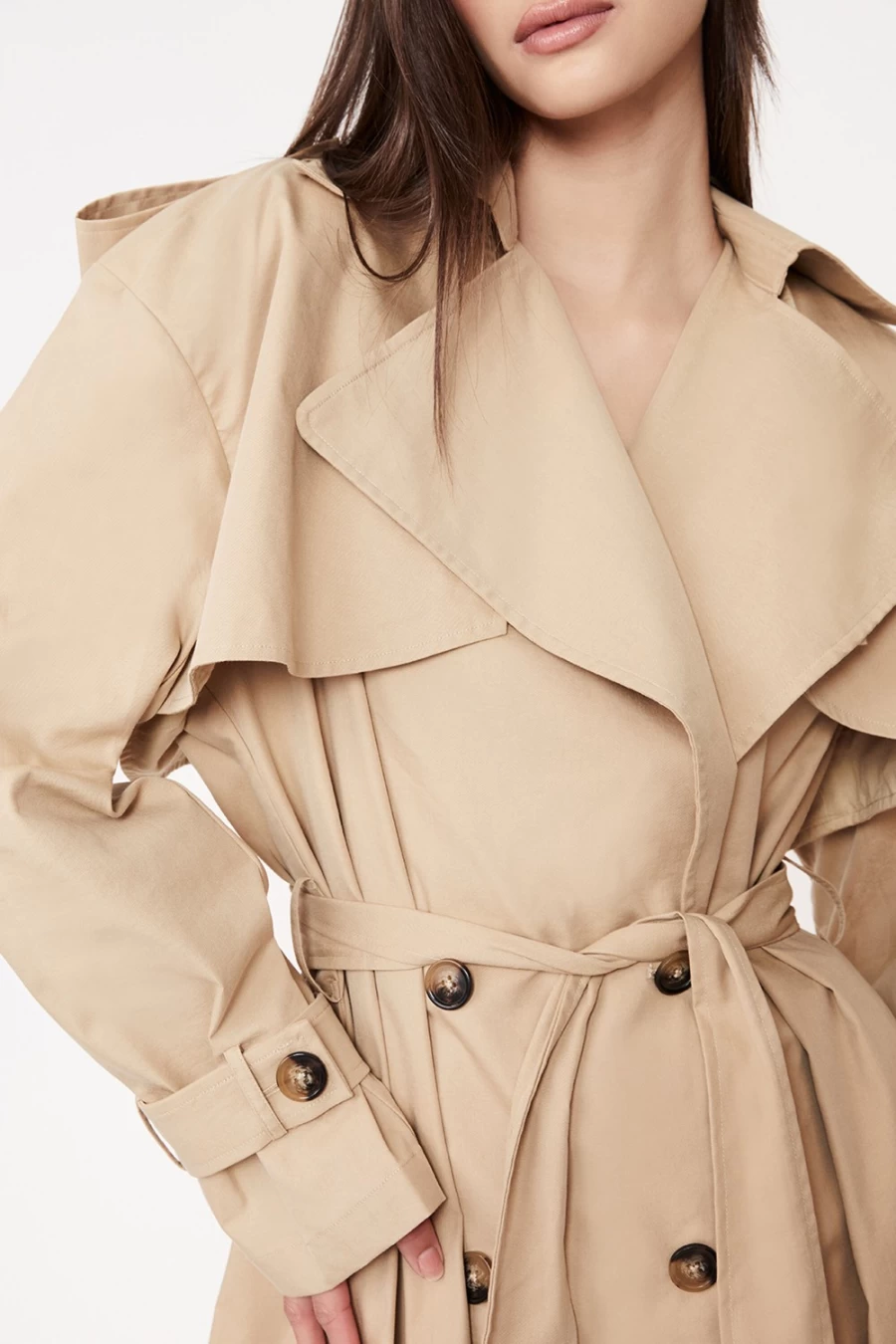 Bardot Women's Tan Oversized Trench Coat - Classic Longline Waterproof Jacket