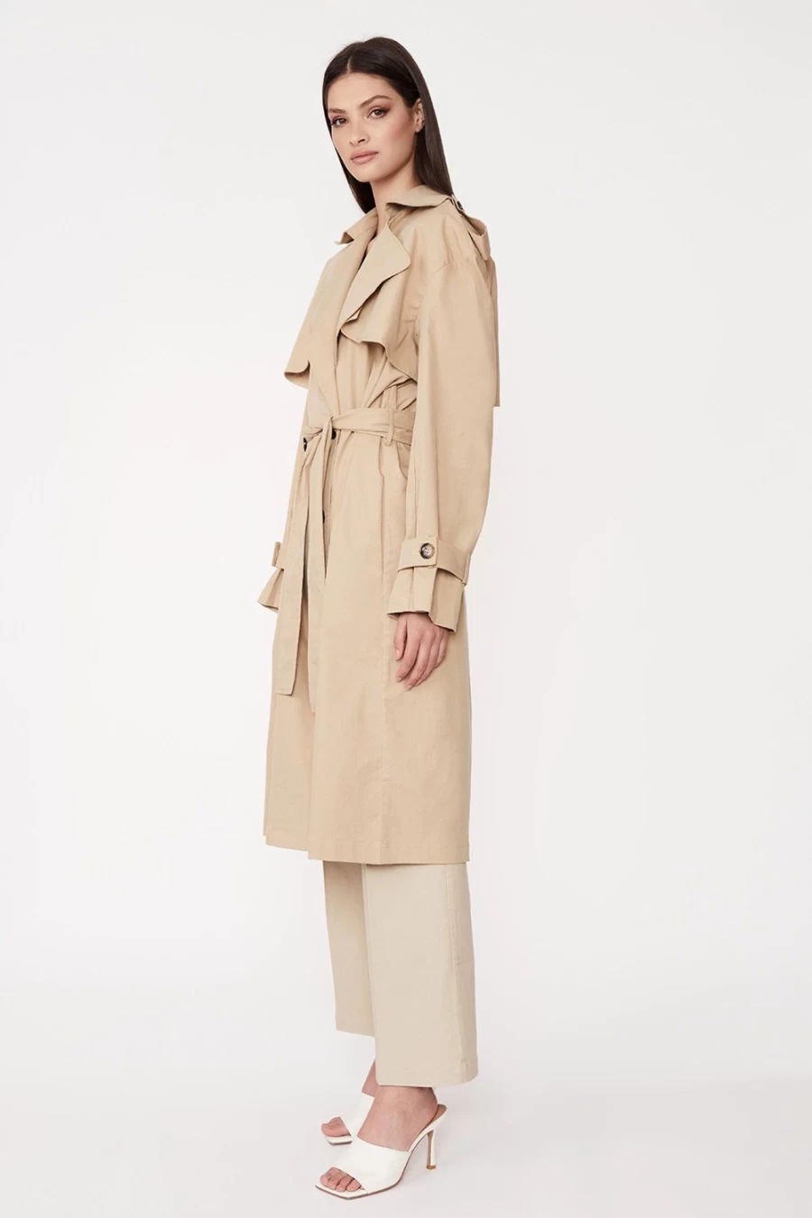 Bardot Women's Tan Oversized Trench Coat - Classic Longline Waterproof Jacket