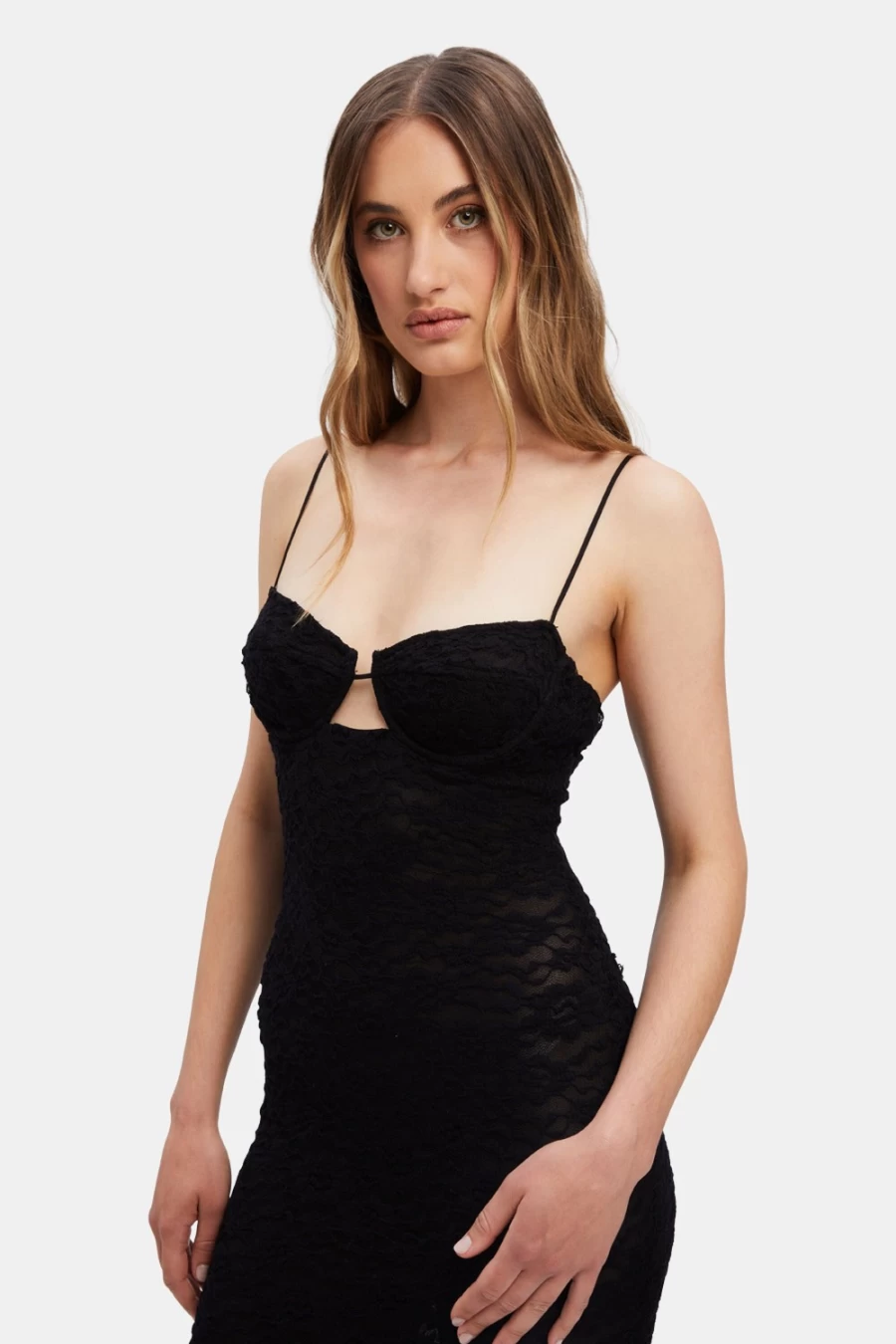 Bardot Women's Black Yesenia Lace Midi Dress - Elegant Floral Design for Special Occasions