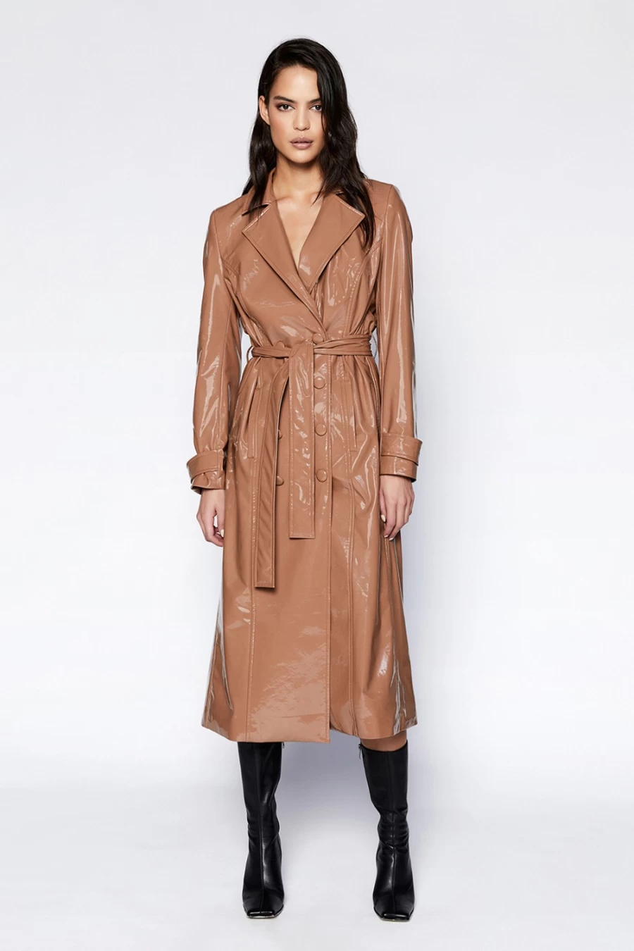 Bardot Women's Camel Hi-Shine Trench Coat - Classic Water-Resistant Outerwear