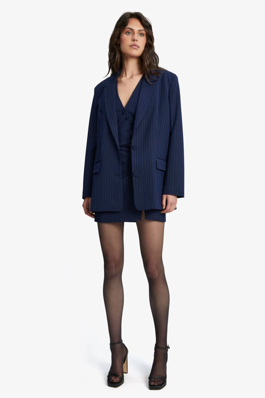 Bardot Women's Navy Striped Pin Stripe Blazer