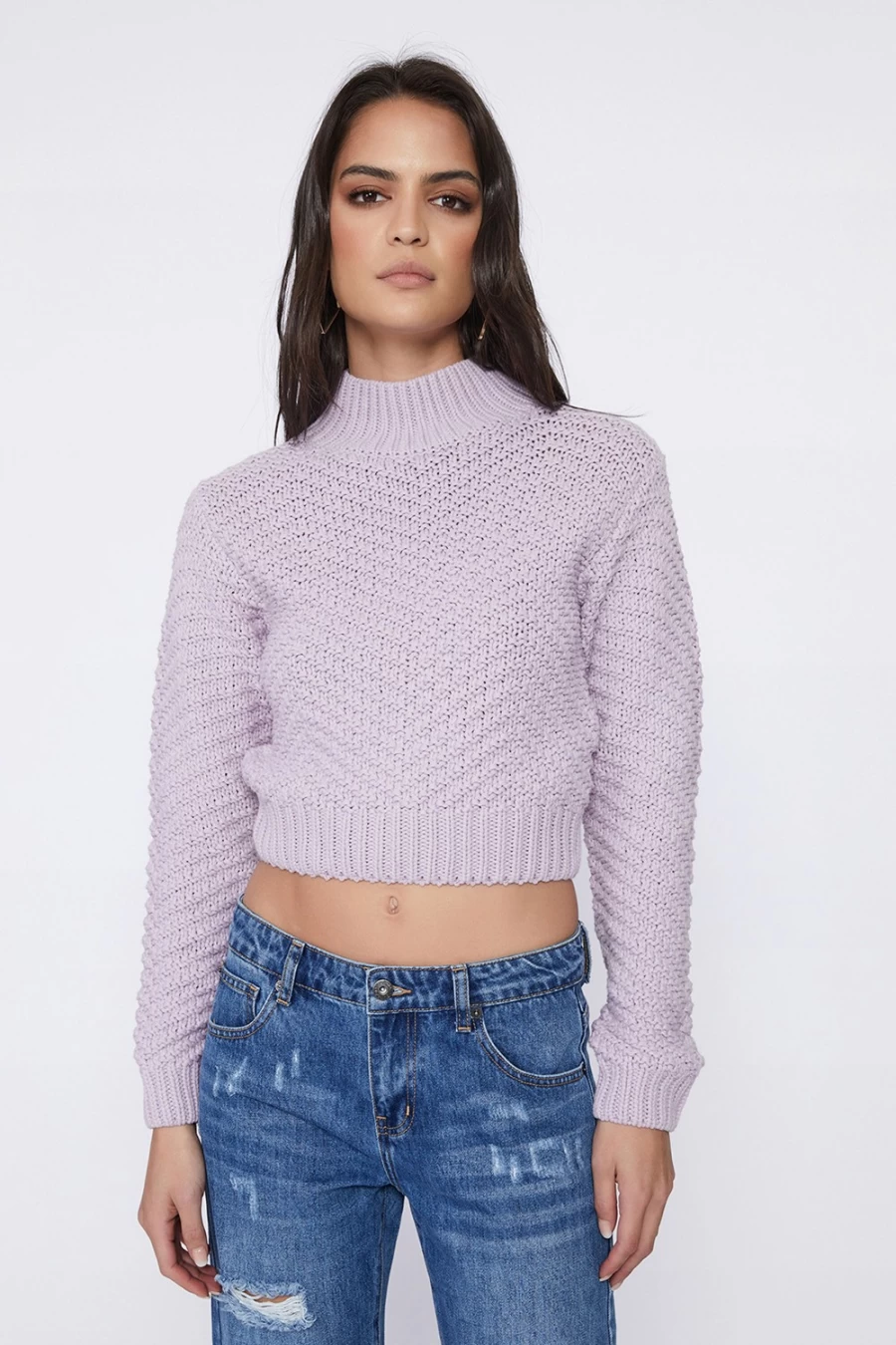 Bardot Women's Laia Lilac Knit Top | Soft Crewneck Sweater