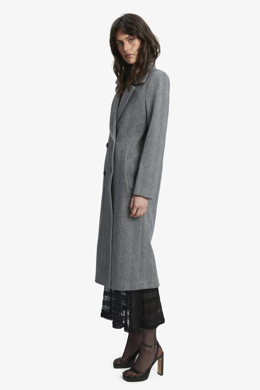 Bardot Women's Classic Chevron Coat in Grey Chevron Pattern