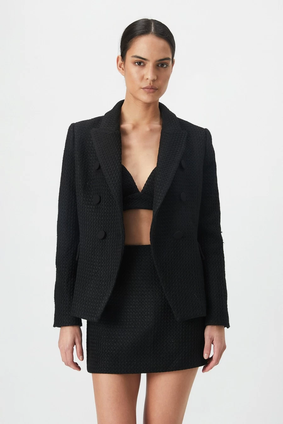 Bardot Women's Black Boucle Blazer - Classic Tailored Jacket for Elegant Outfits