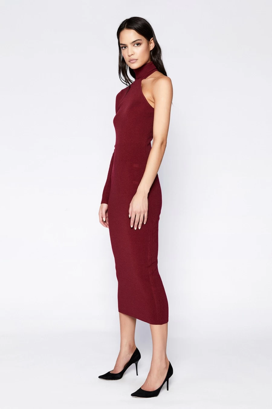 Bardot Women's Burgundy Asymmetric Sleeve Knit Dress