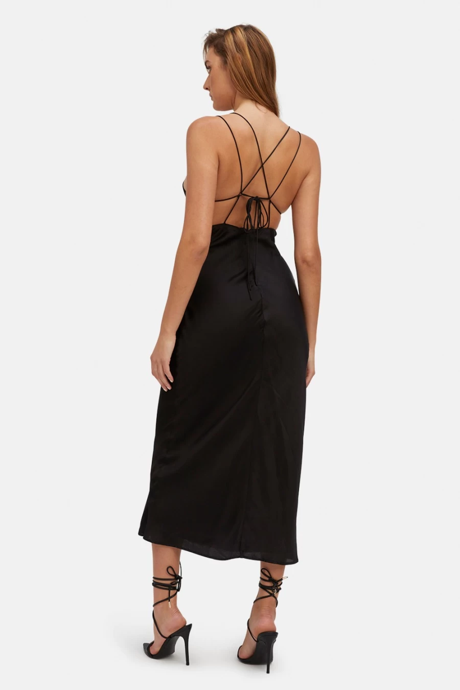 Bardot Women's Lucia Black Midi Slip Dress - Elegant Evening Gown