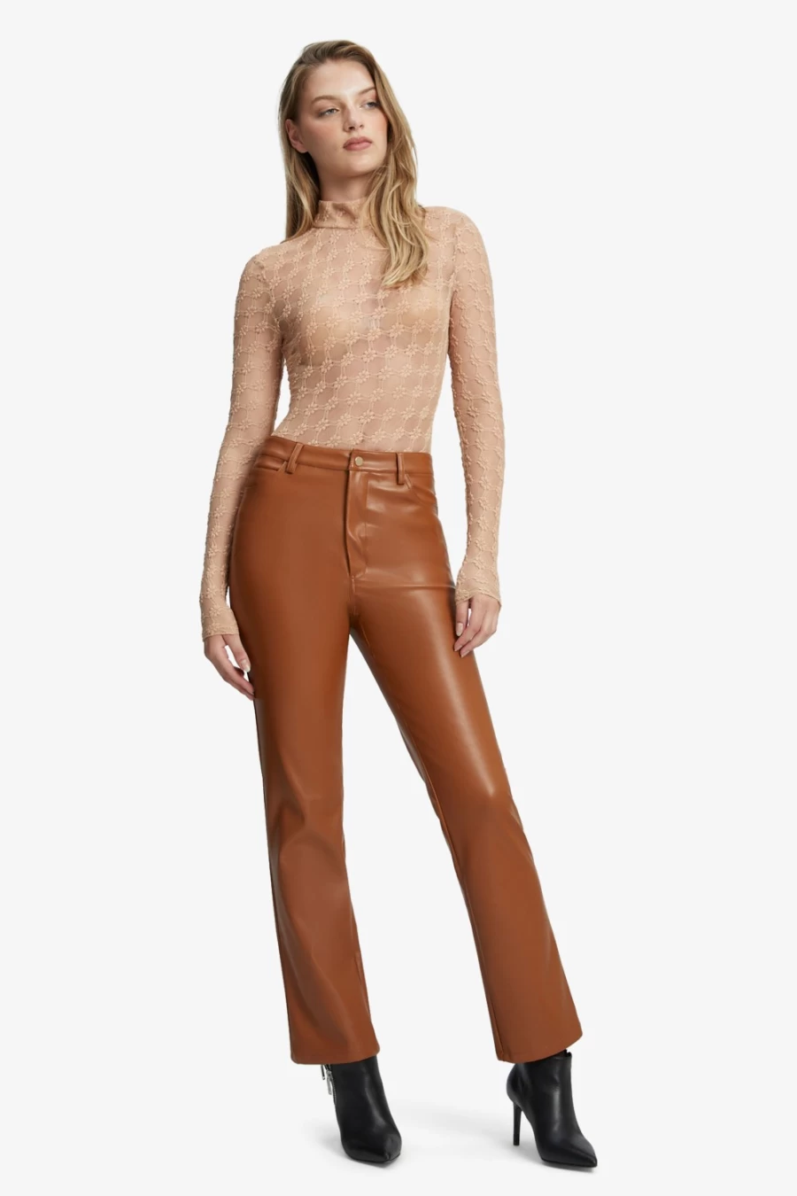 Bardot Women's Tan Vegan Leather Pants – Alesi High-Waisted Trousers