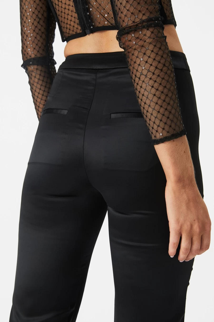 Bardot Women's Nyah Satin Pant in Black - High-Waisted Luxe Trousers