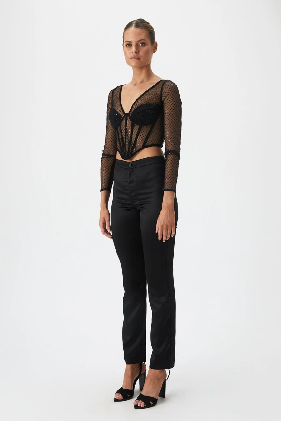 Bardot Women's Nyah Satin Pant in Black - High-Waisted Luxe Trousers