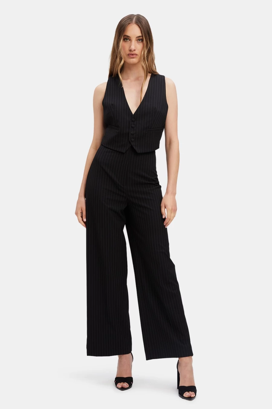 Bardot Women's Black & White Pin Stripe Wide Leg Pants